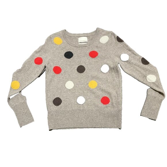 Cynthia Rowley polka dots multicolorTan 100% Cashmere Crewneck Sweater Size M - Picture 1 of 5